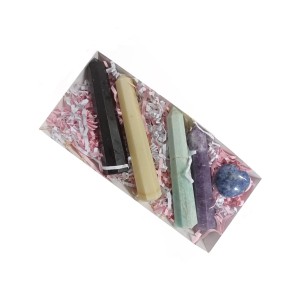 4 Natural Stone Healing Wand 100-120mm & 1 Sodalite Puff Heart 30mm 